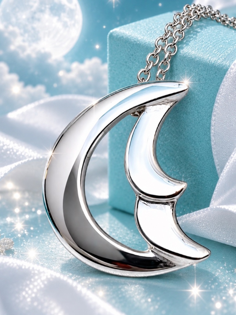 Tiffany Co.Crescent Moon Paloma Picasso Necklace Silver 925 16” with box